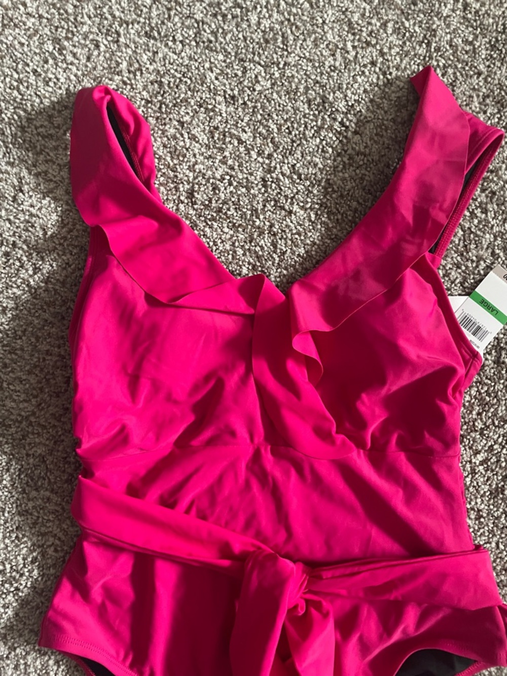 Fuchsia One-Piece Swimsuit with Waist Tie - Picture 3 of 10